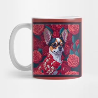 Dogs, Chihuahua and flowers, dog, seamless print, style vector (red version Chihuahua) Mug